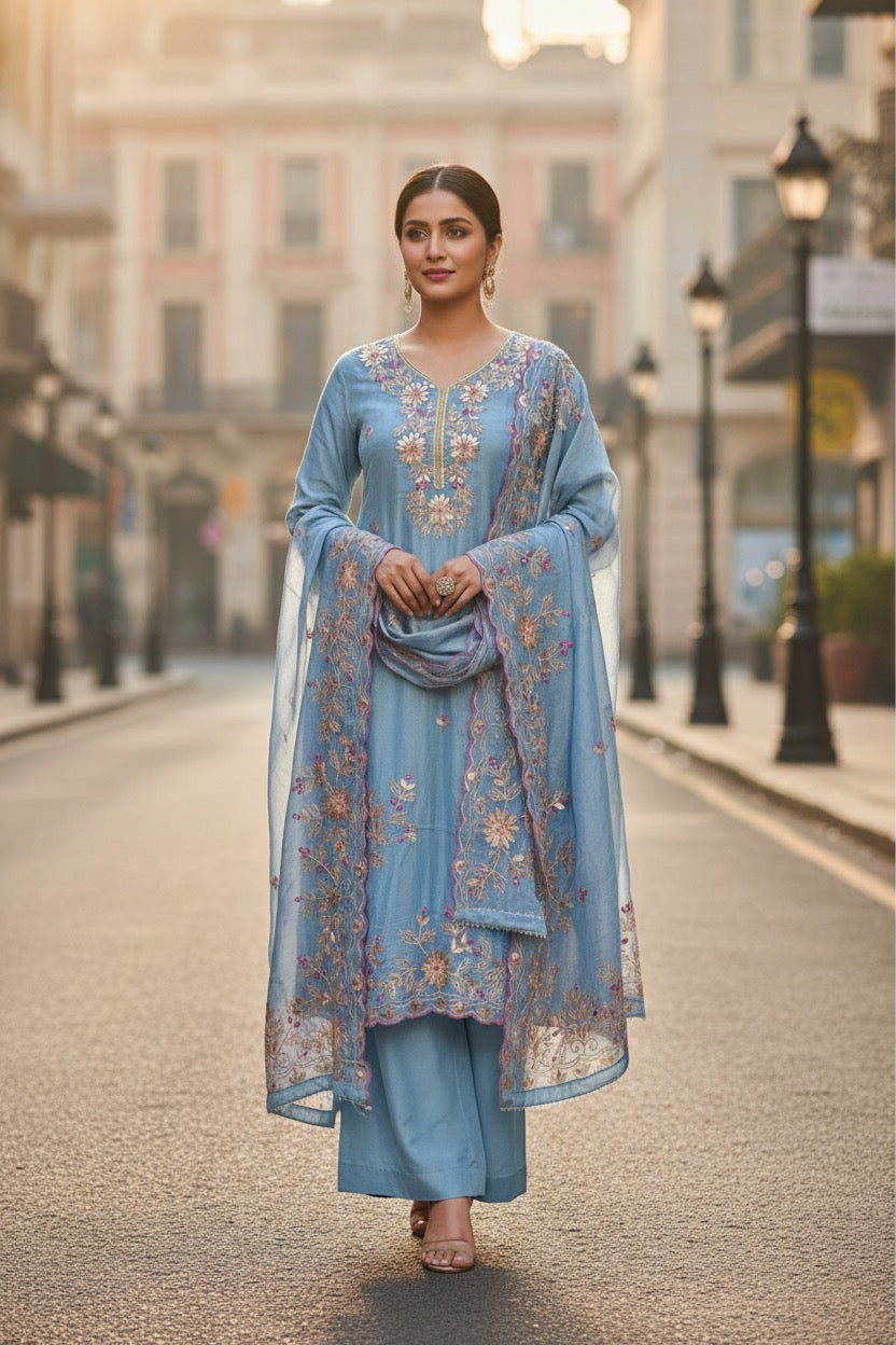 Unstitched Shimmer Tissue Salwar Suit