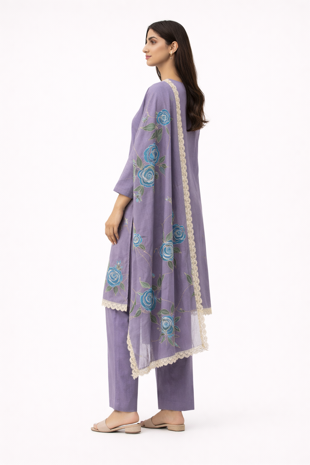 Unstitched Organza Brush Print Salwar Suit