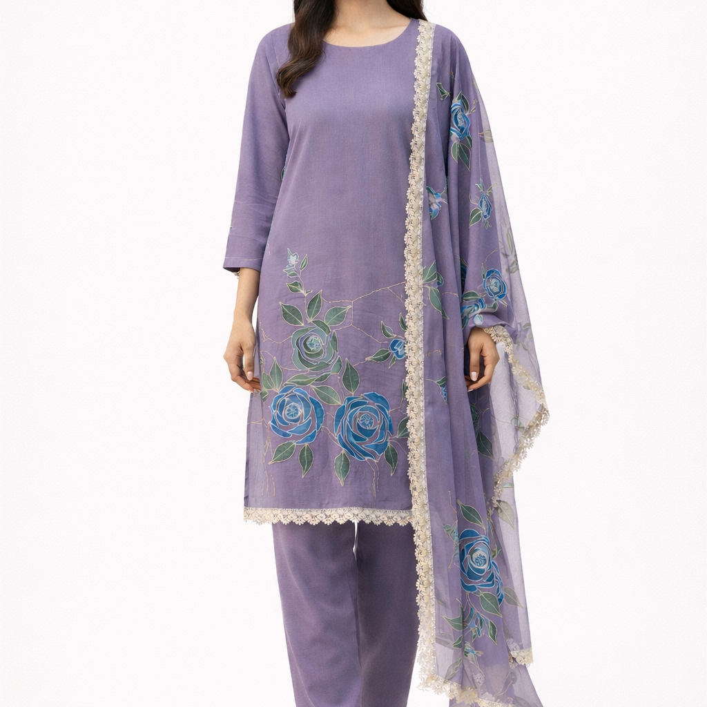 Unstitched Organza Brush Print Salwar Suit