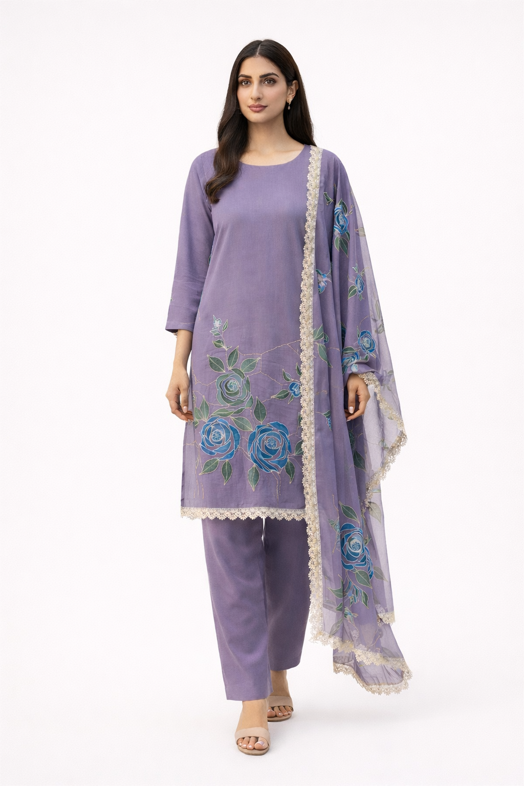 Unstitched Organza Brush Print Salwar Suit