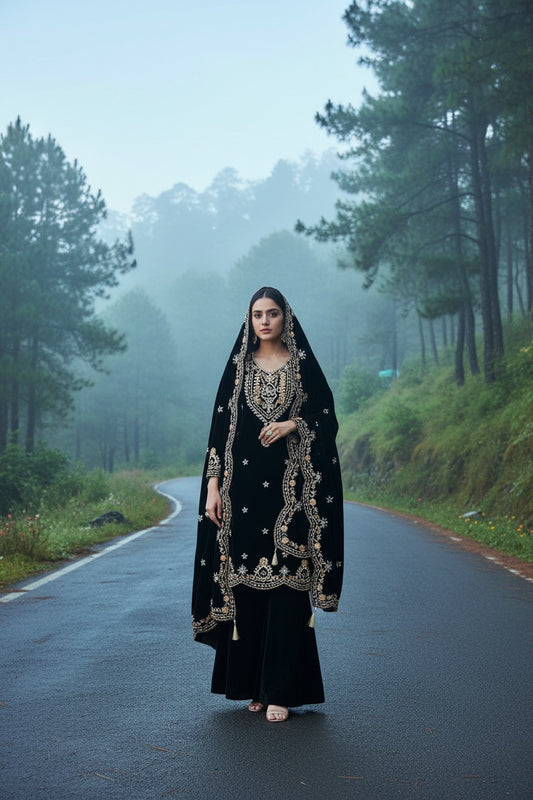 Unstitched Velvet Salwar Suit