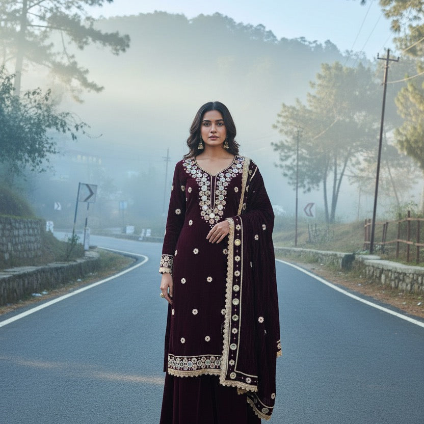 Unstitched Crush Velvet Salwar Suit