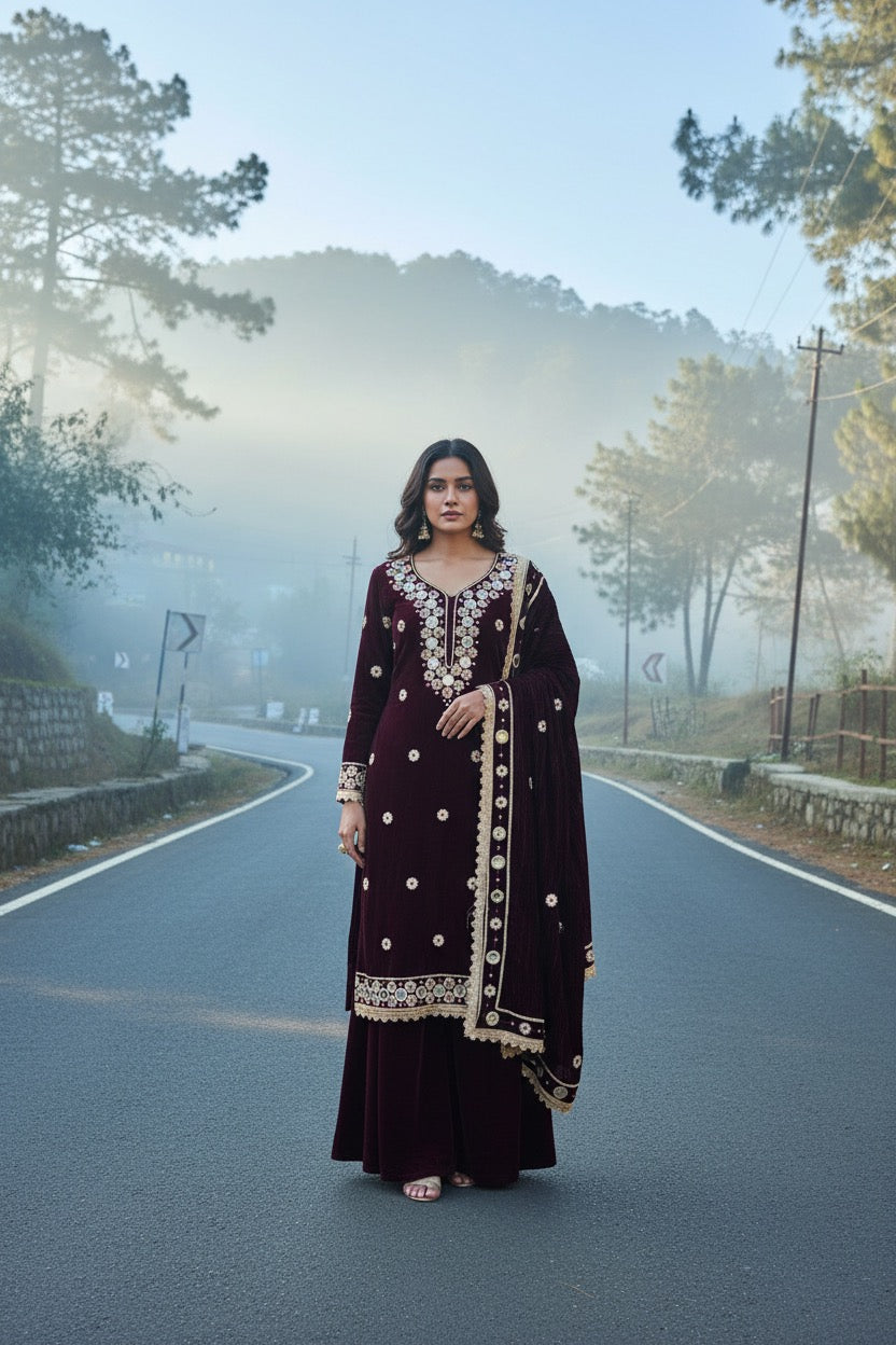 Unstitched Crush Velvet Salwar Suit