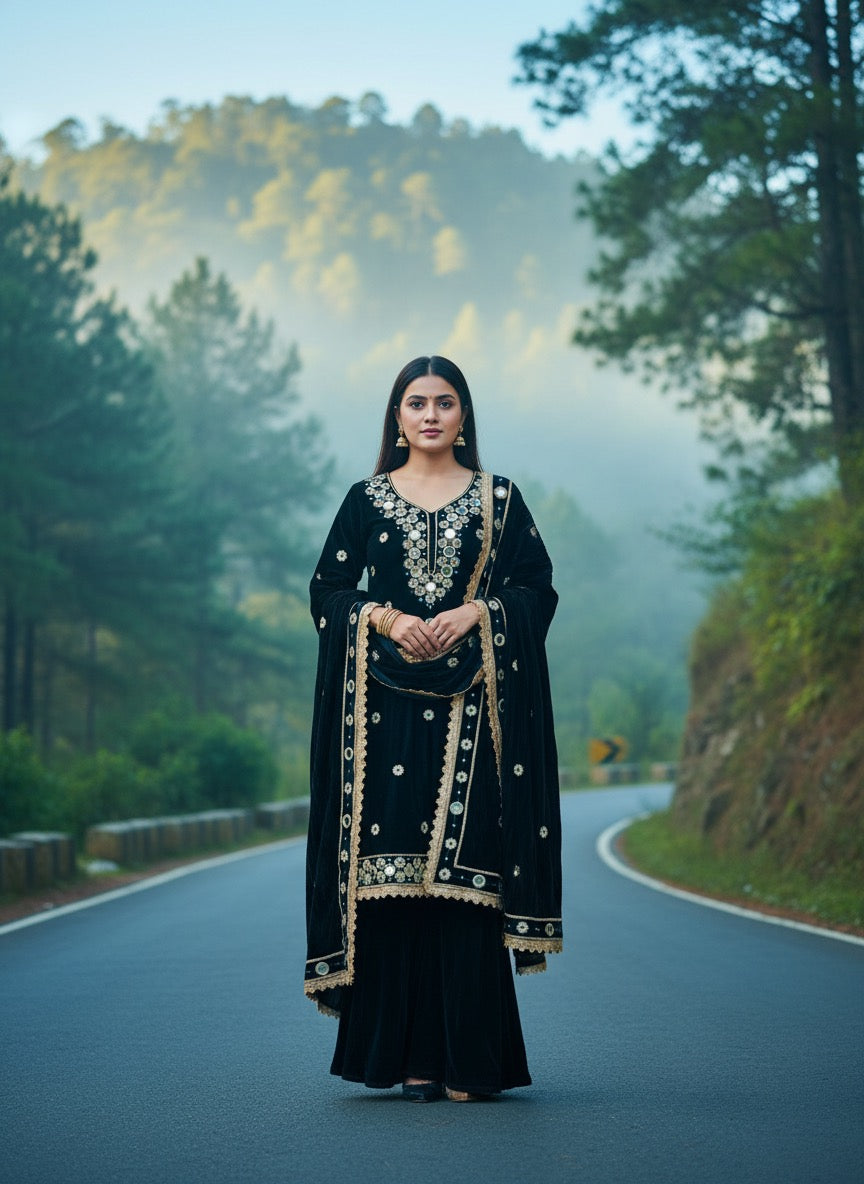 Unstitched Crush Velvet Salwar Suit