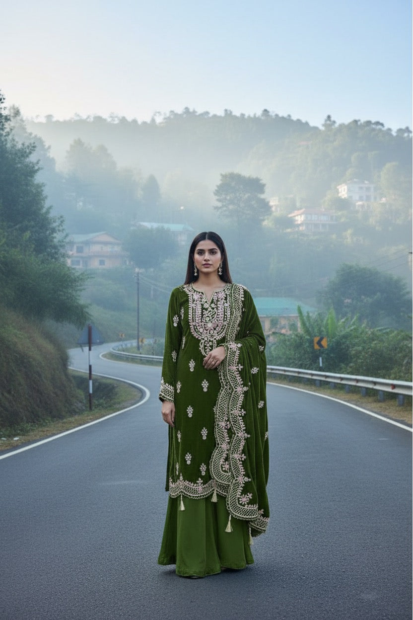 Unstitched Velvet Salwar Suit