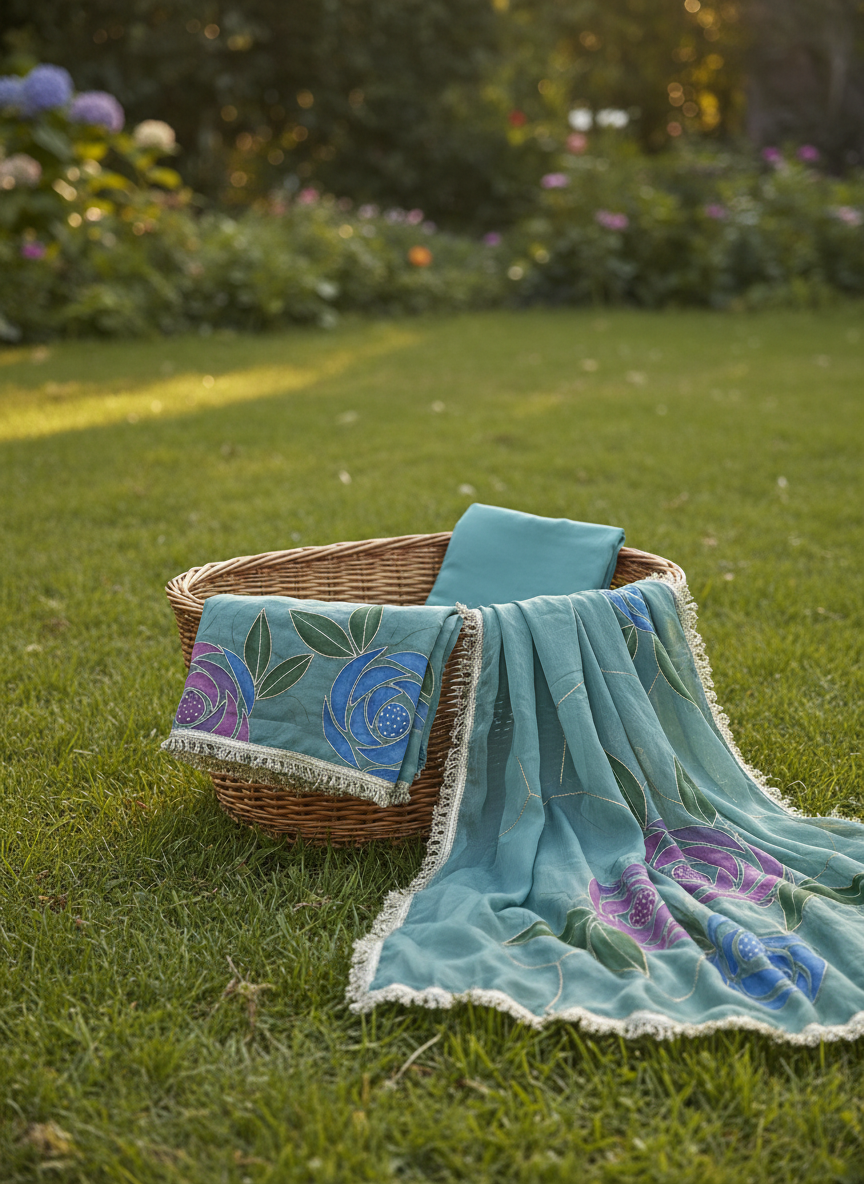 Unstitched Organza Brush Print Salwar Suit