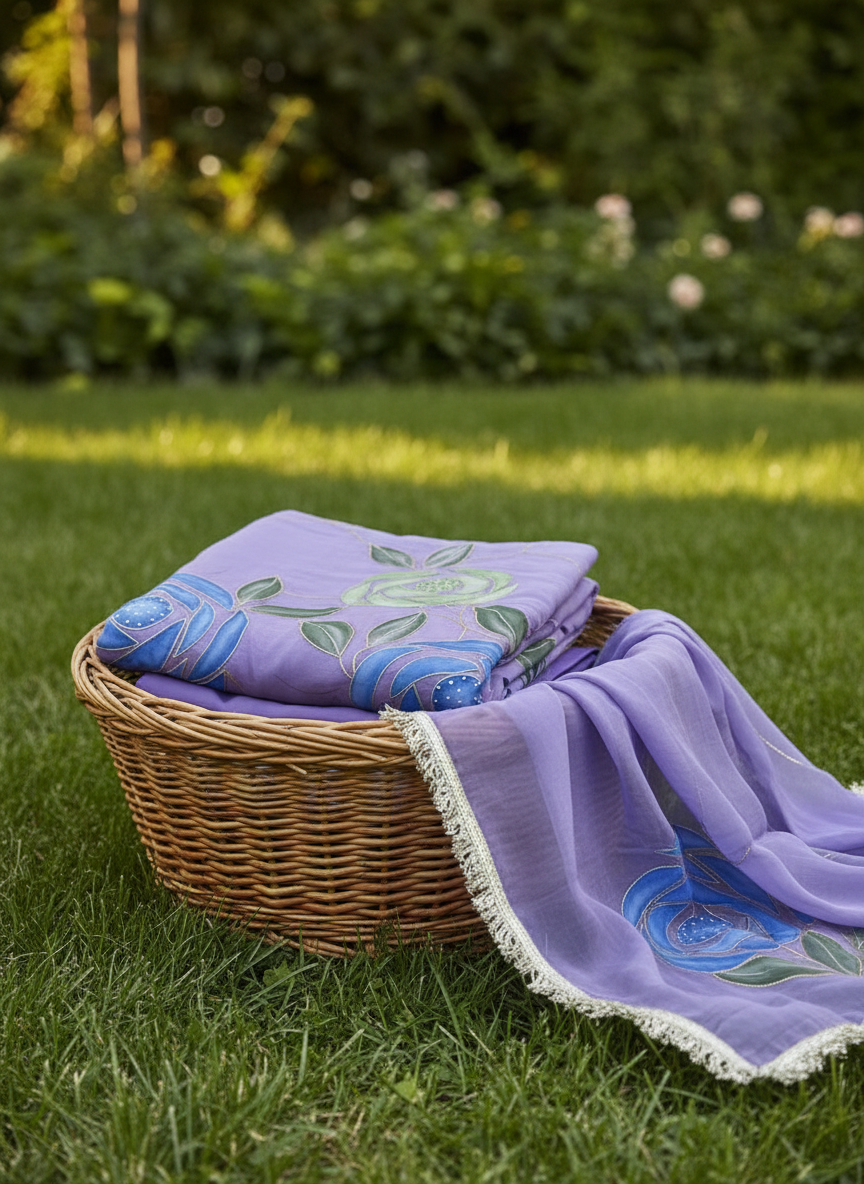 Unstitched Organza Brush Print Salwar Suit