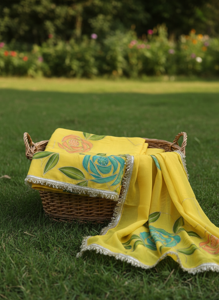 Unstitched Organza Brush Print Salwar Suit