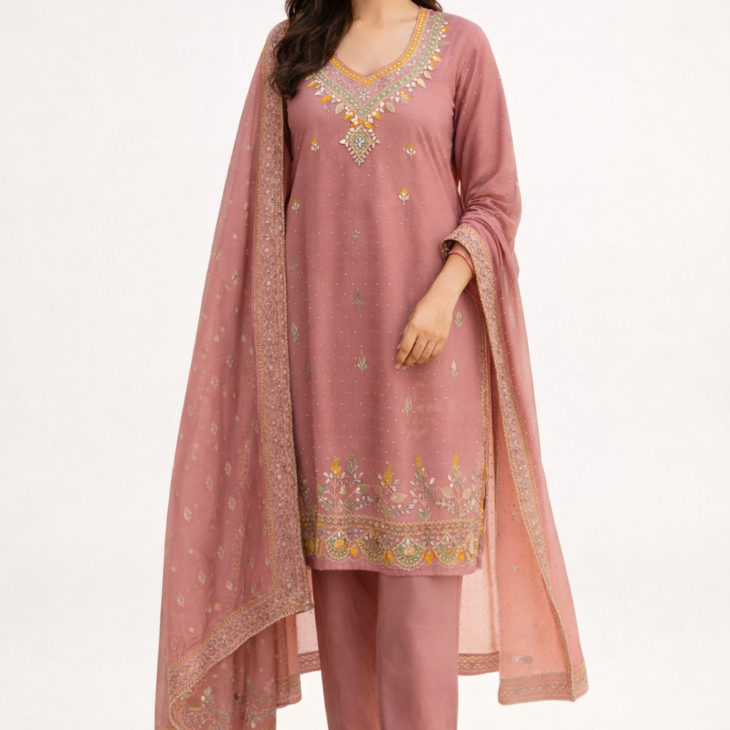 Unstitched Shimmer Silk Salwar Suit