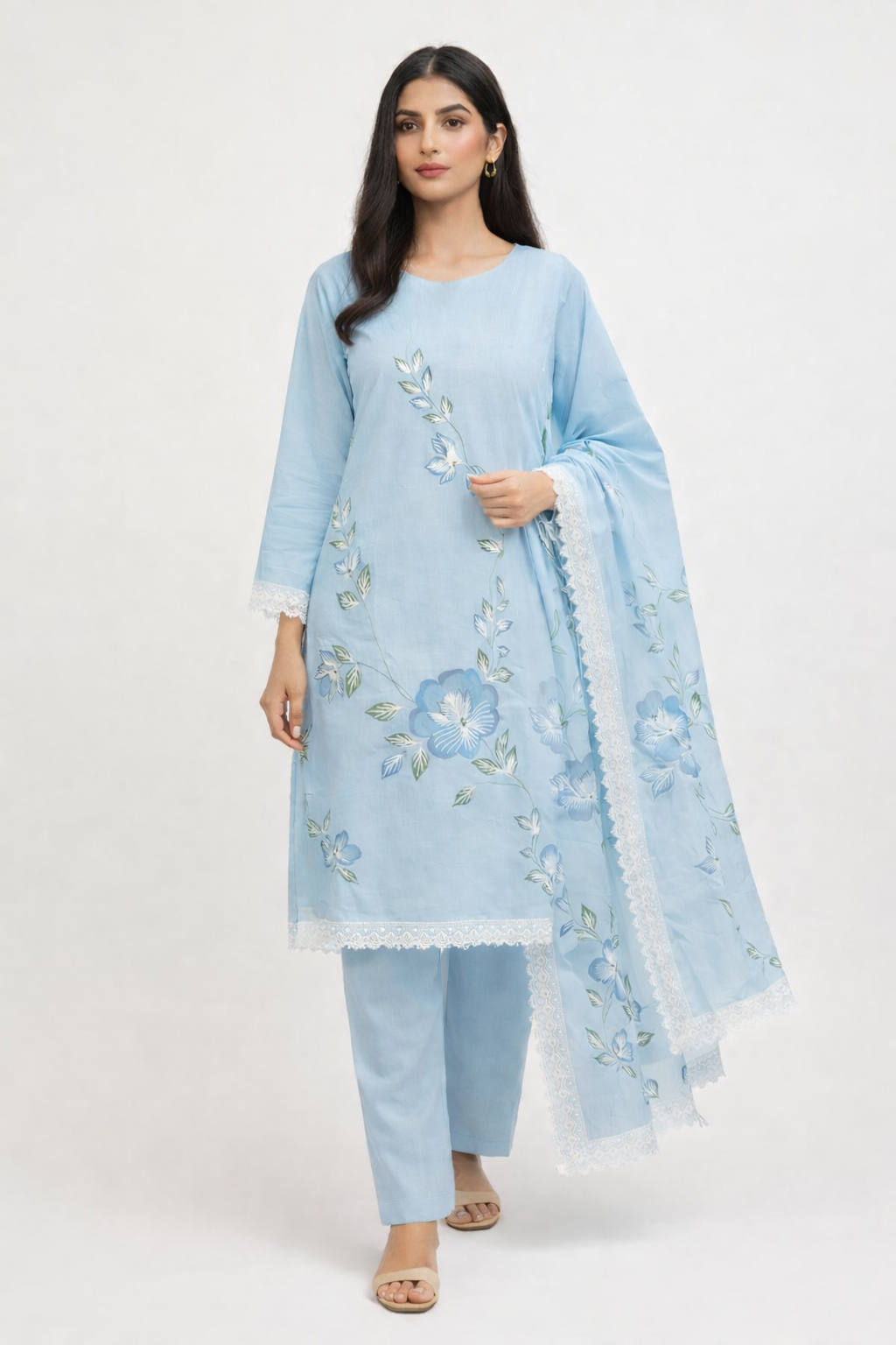 Unstitched Brush Print Organza Salwar Suit