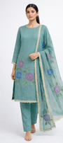 Unstitched Organza Brush Print Salwar Suit