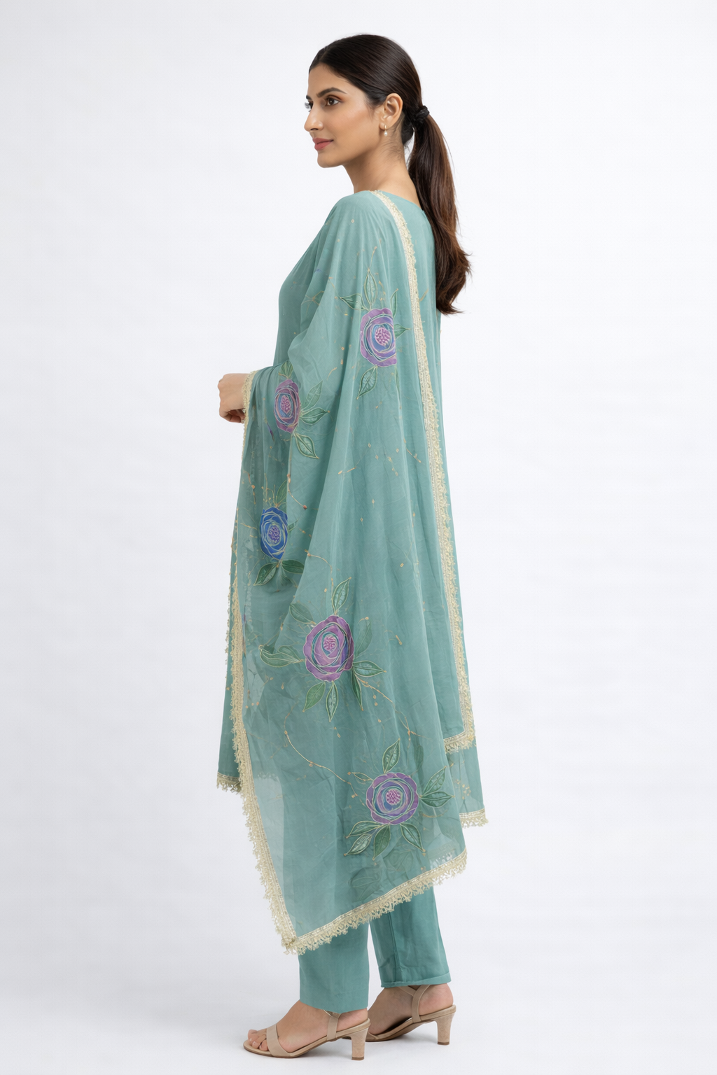 Unstitched Organza Brush Print Salwar Suit