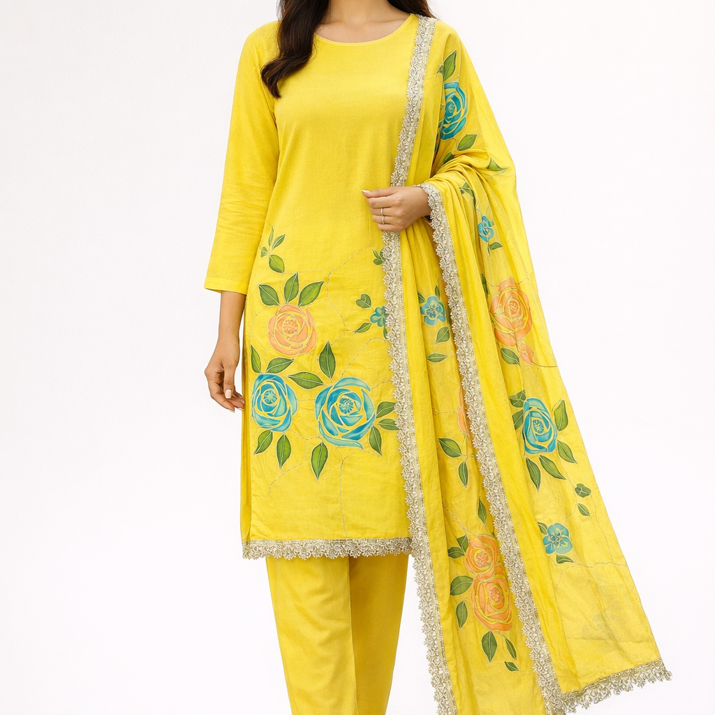 Unstitched Organza Brush Print Salwar Suit