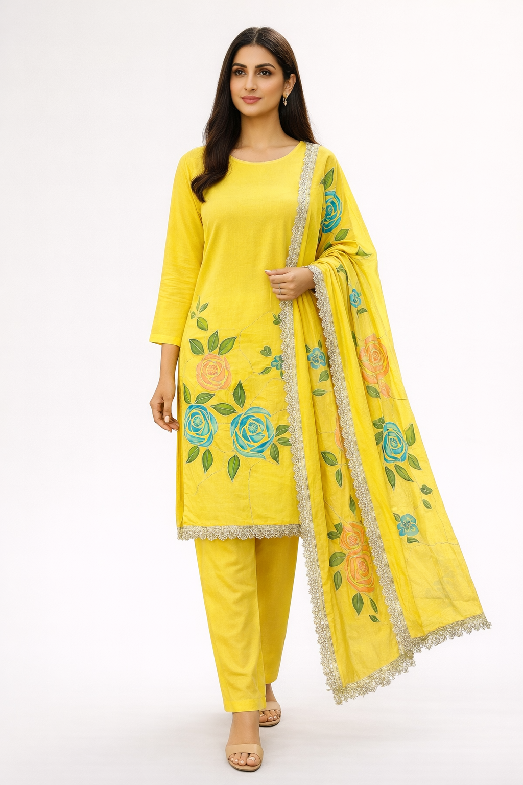 Unstitched Organza Brush Print Salwar Suit