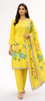 Unstitched Organza Brush Print Salwar Suit