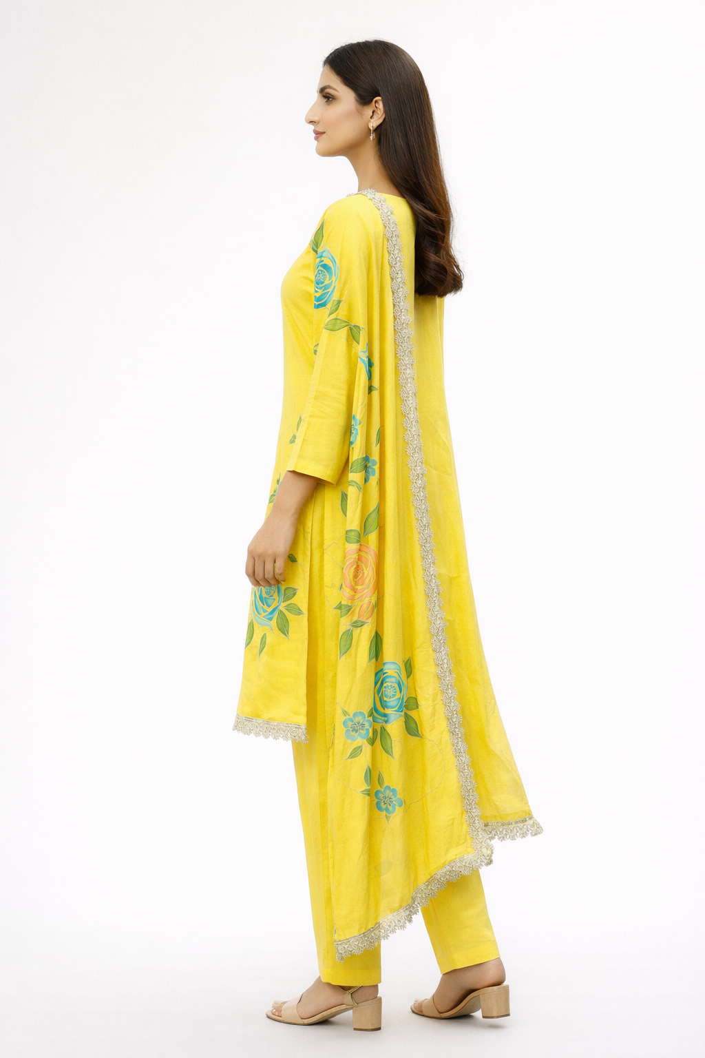 Unstitched Organza Brush Print Salwar Suit