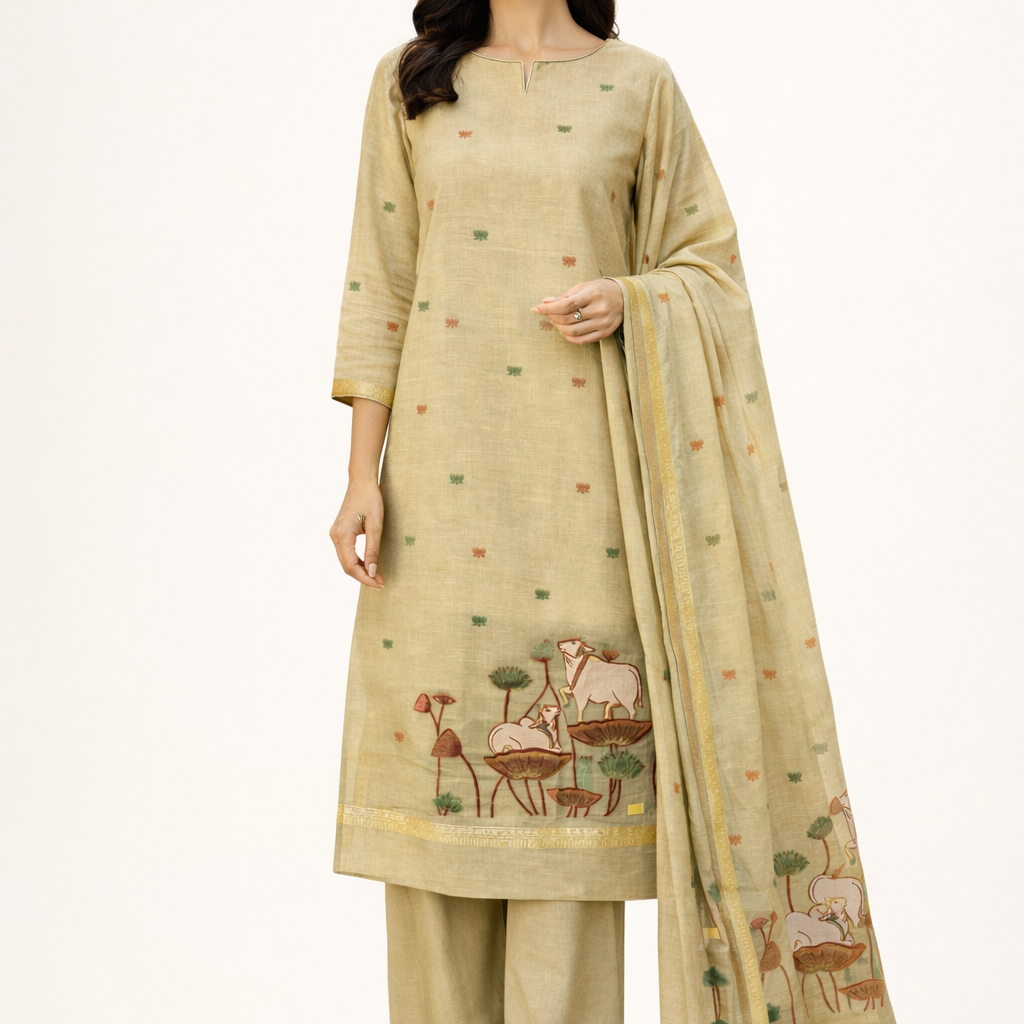 Unstitched Cotton Jamdani Weaving Salwar Suit