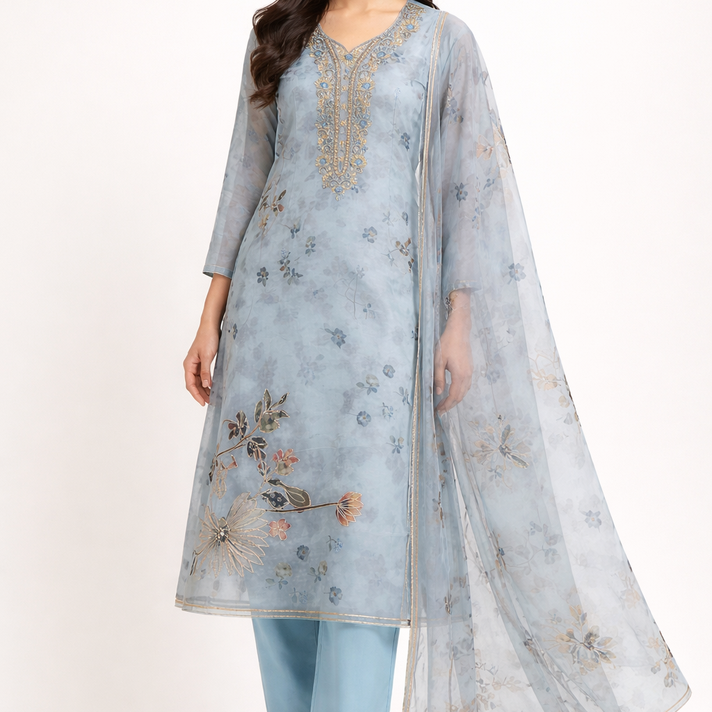 Unstitched Glass Organza Salwar Suit