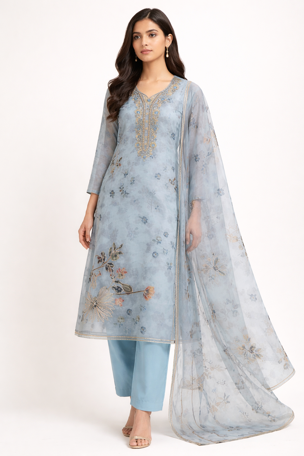 Unstitched Glass Organza Salwar Suit