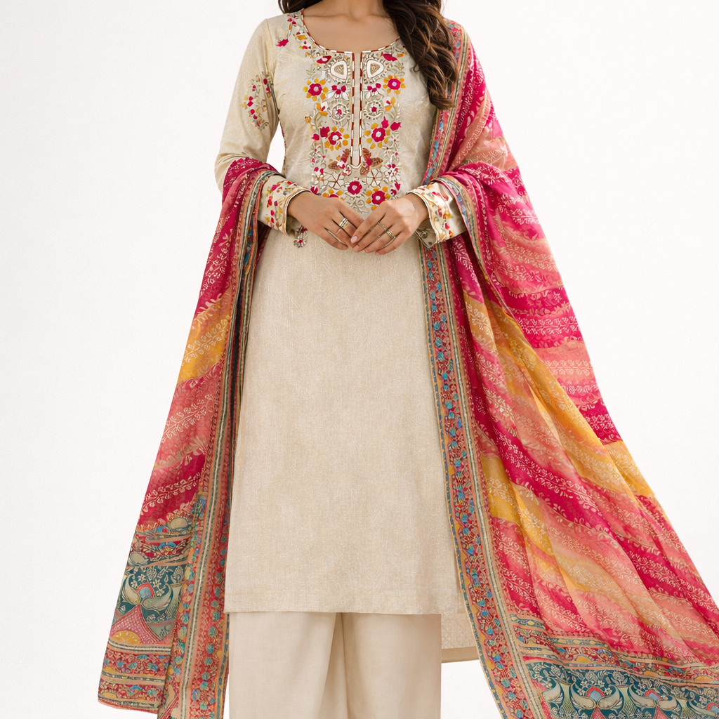 Unstitched Jaquard Tissue Salwar Suit