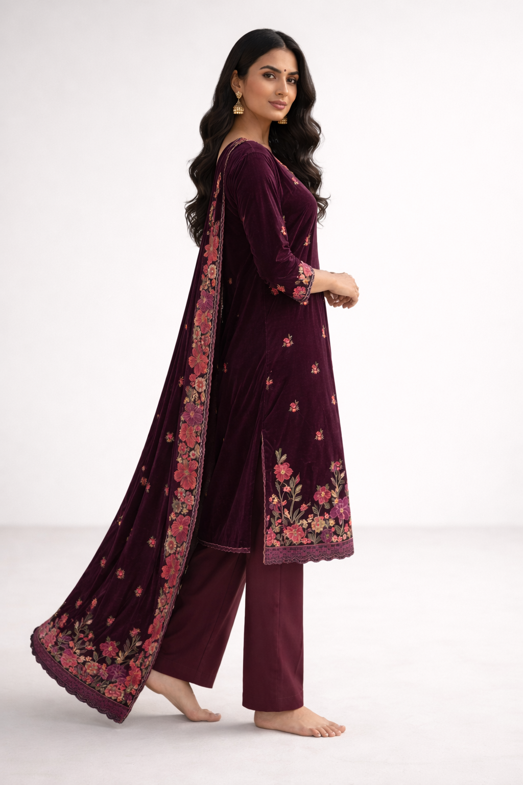 Unstitched Velvet Embroidery Salwar Suit