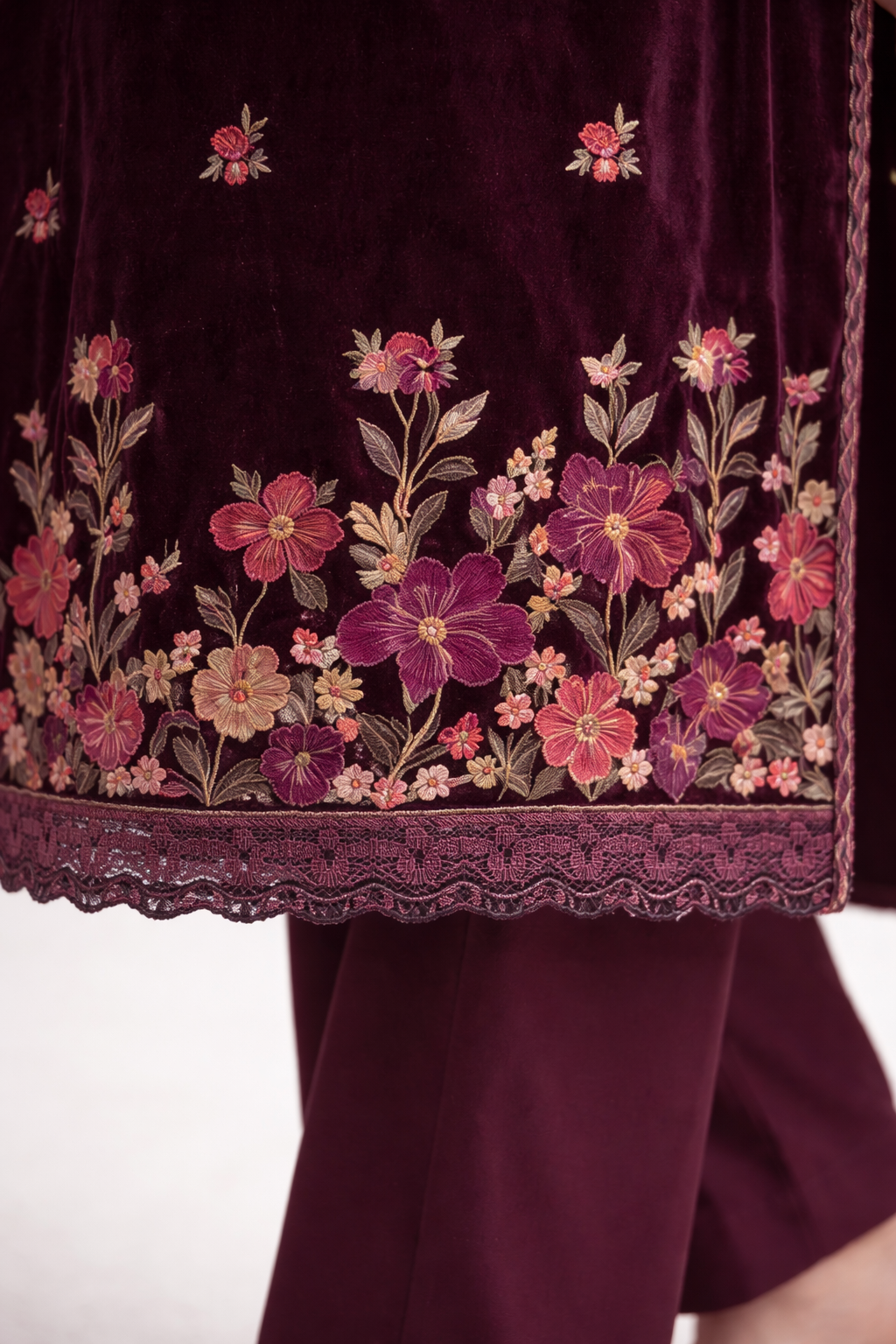 Unstitched Velvet Embroidery Salwar Suit