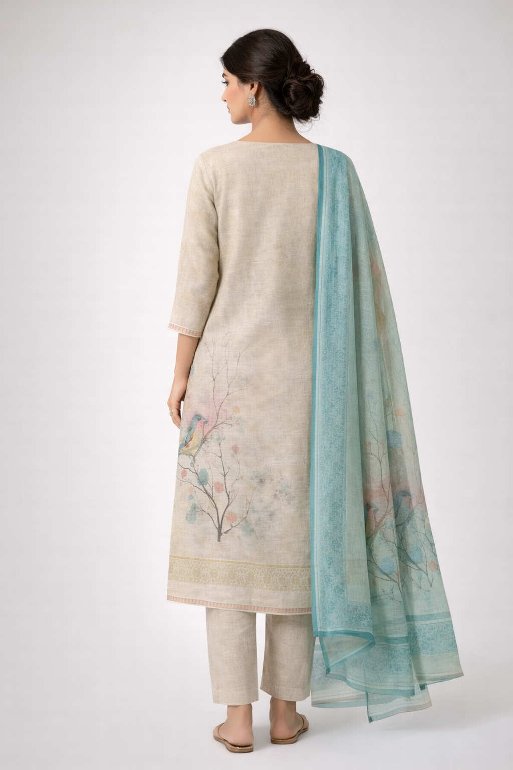 Unstitched Digital Print Linen Salwar Suit