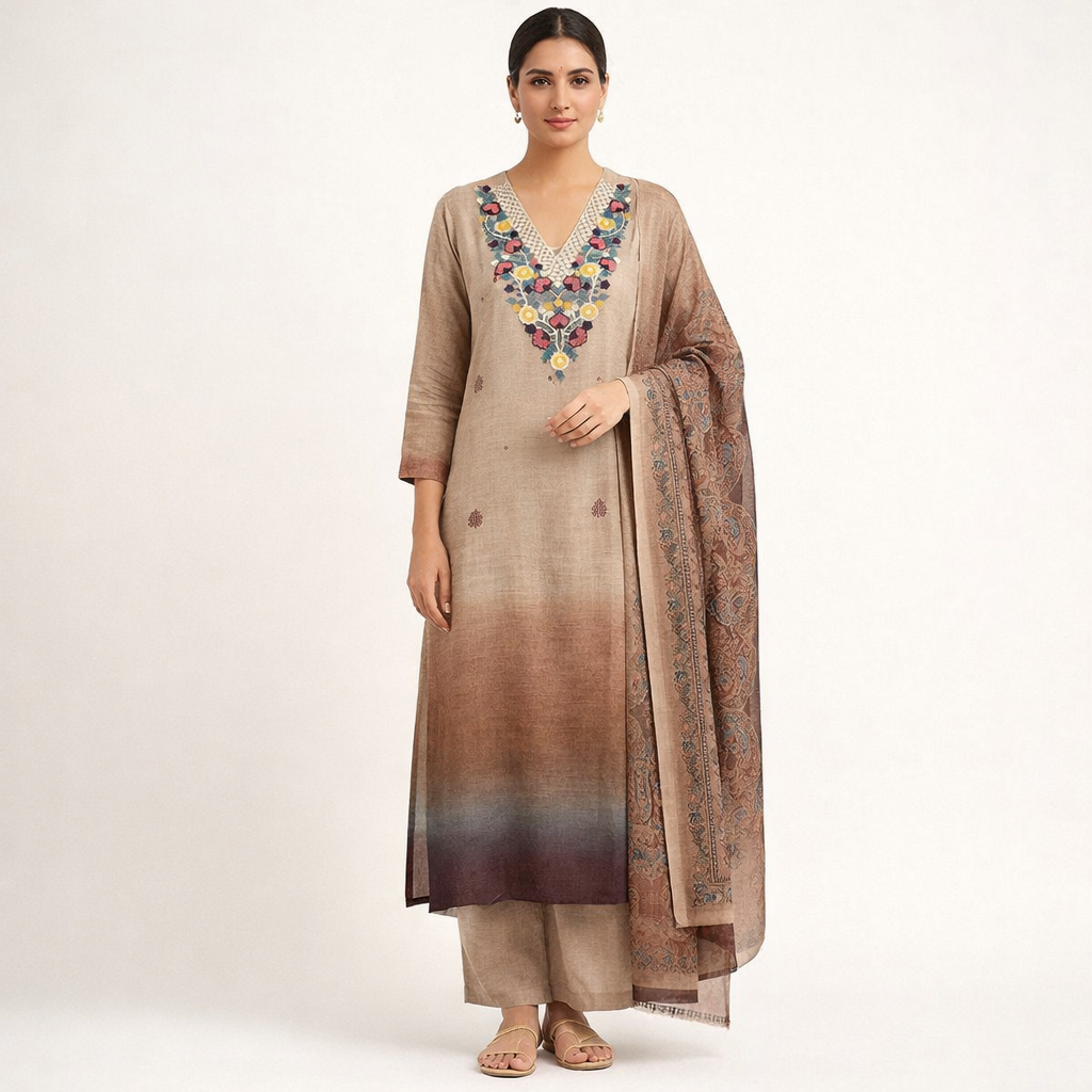 Unstitched Digital Print Linen Salwar Suit