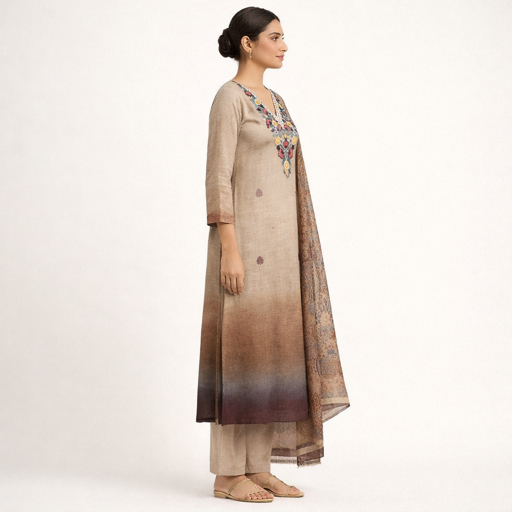 Unstitched Digital Print Linen Salwar Suit