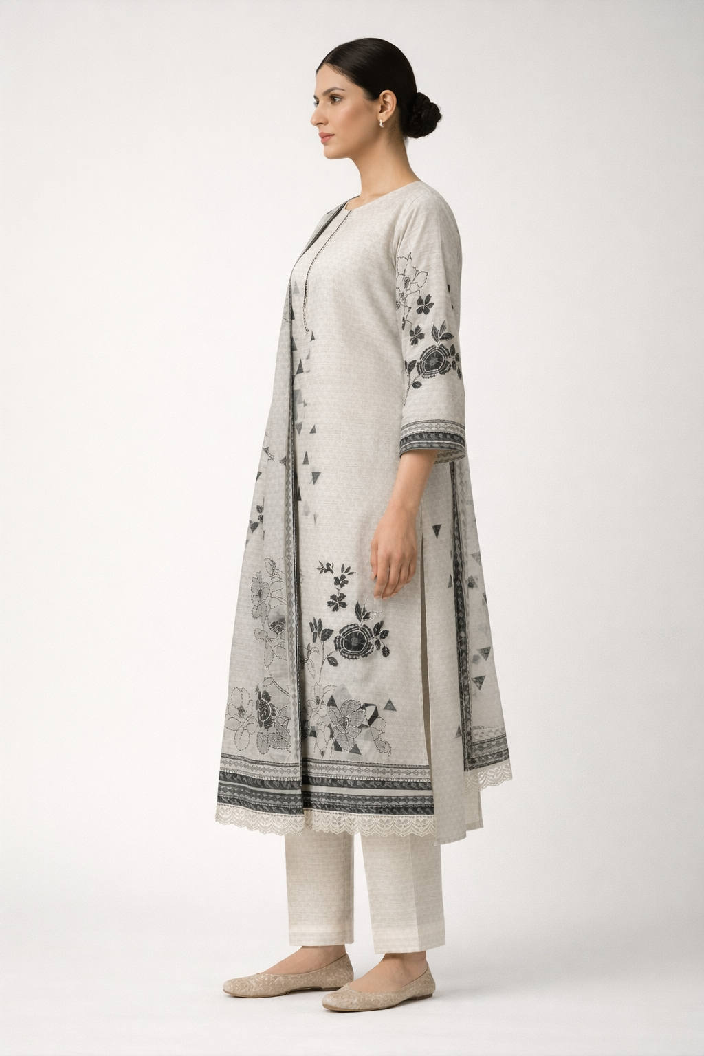 Unstitched Digital Print Linen Salwar Suit