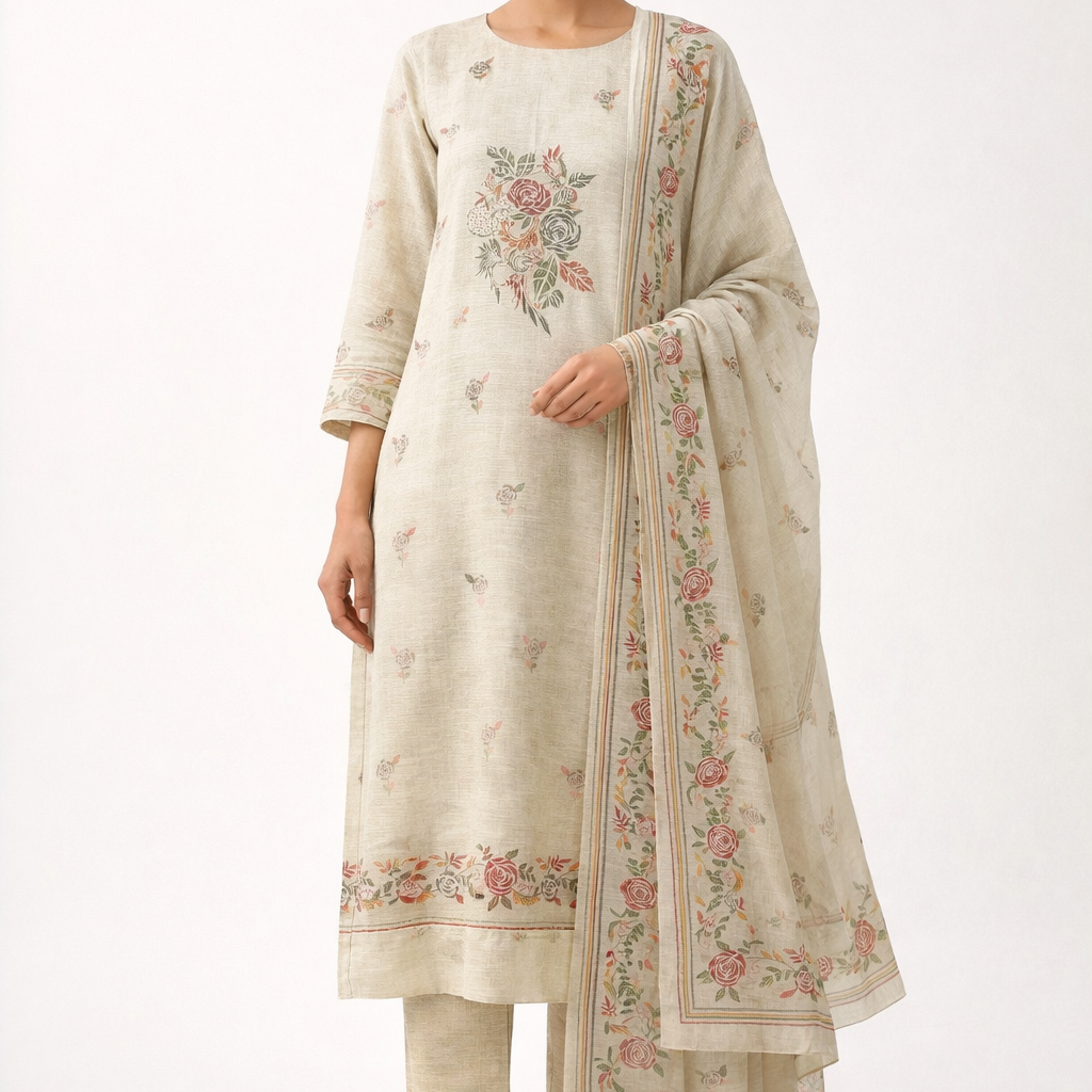 Unstitched Digital Print Linen Salwar Suit