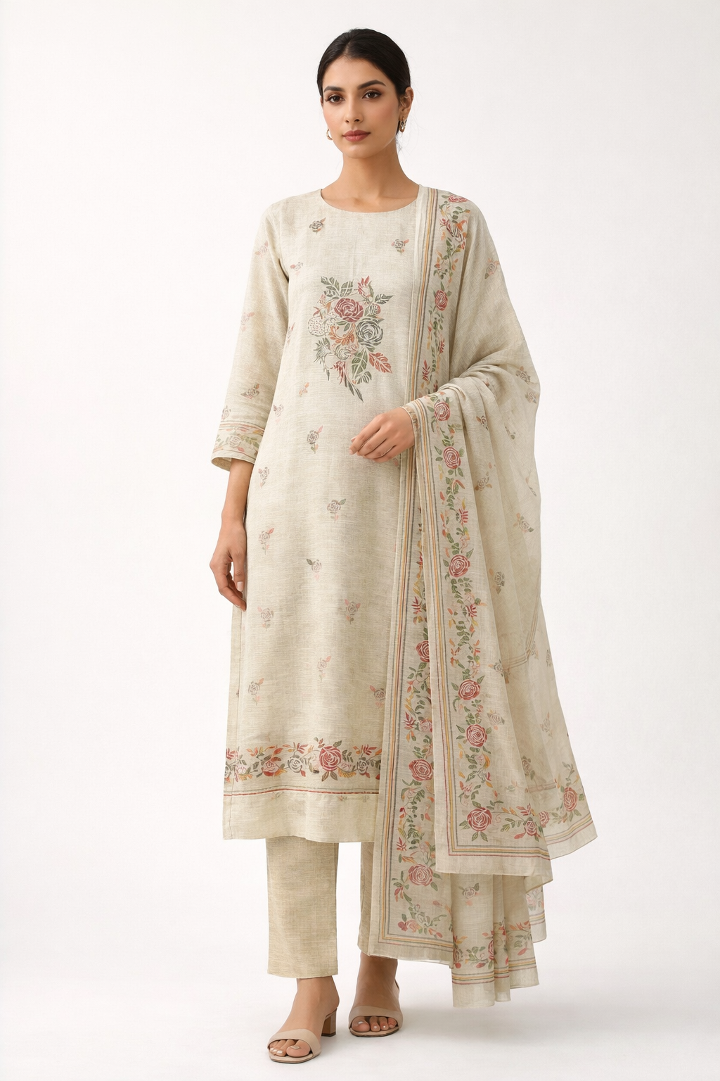 Unstitched Digital Print Linen Salwar Suit