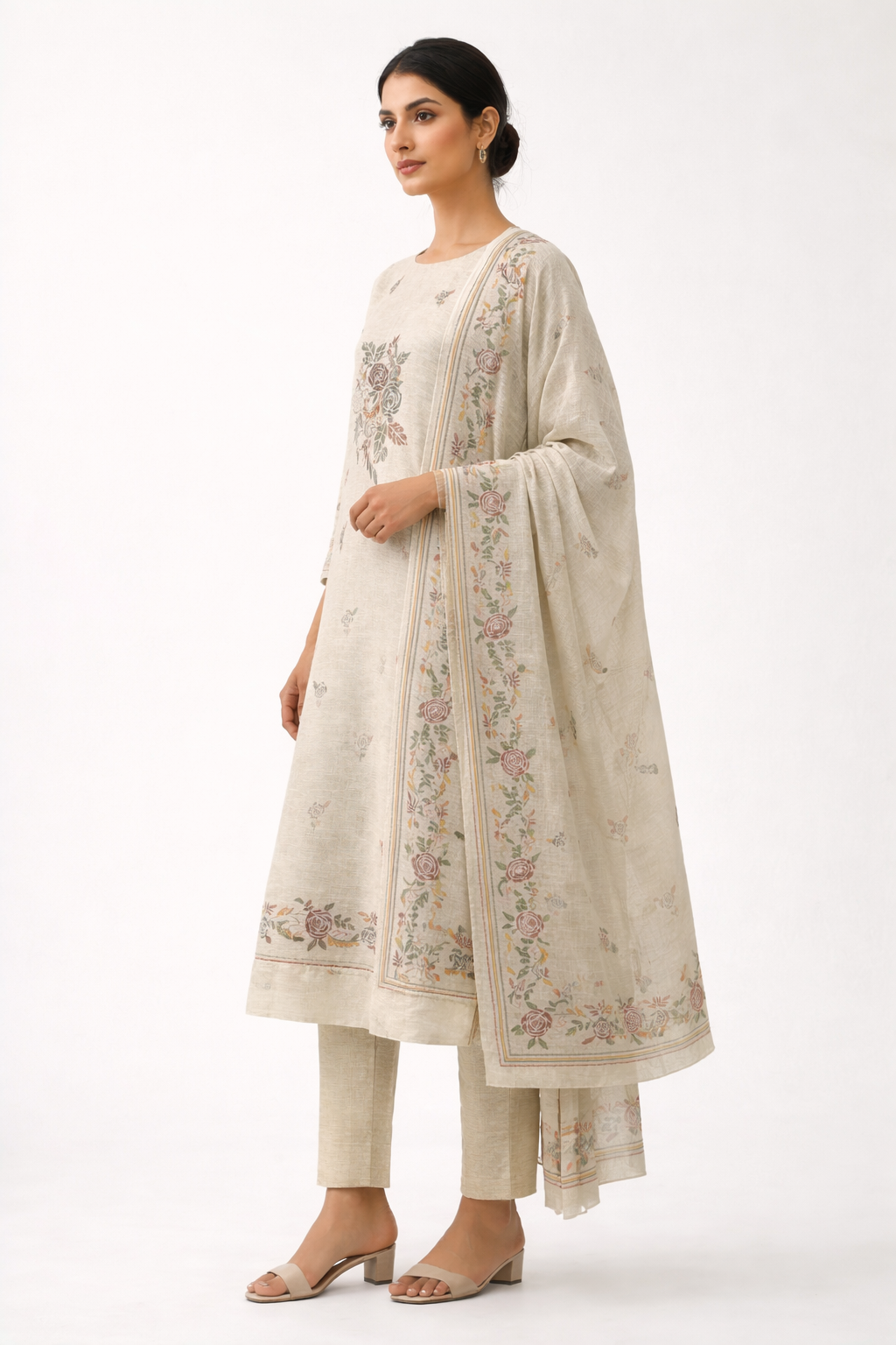 Unstitched Digital Print Linen Salwar Suit