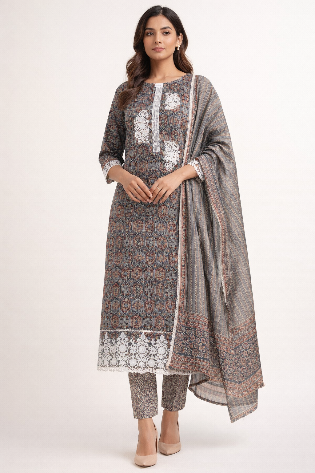 Unstitched Ajrakh Print Cotton Salwar Suit