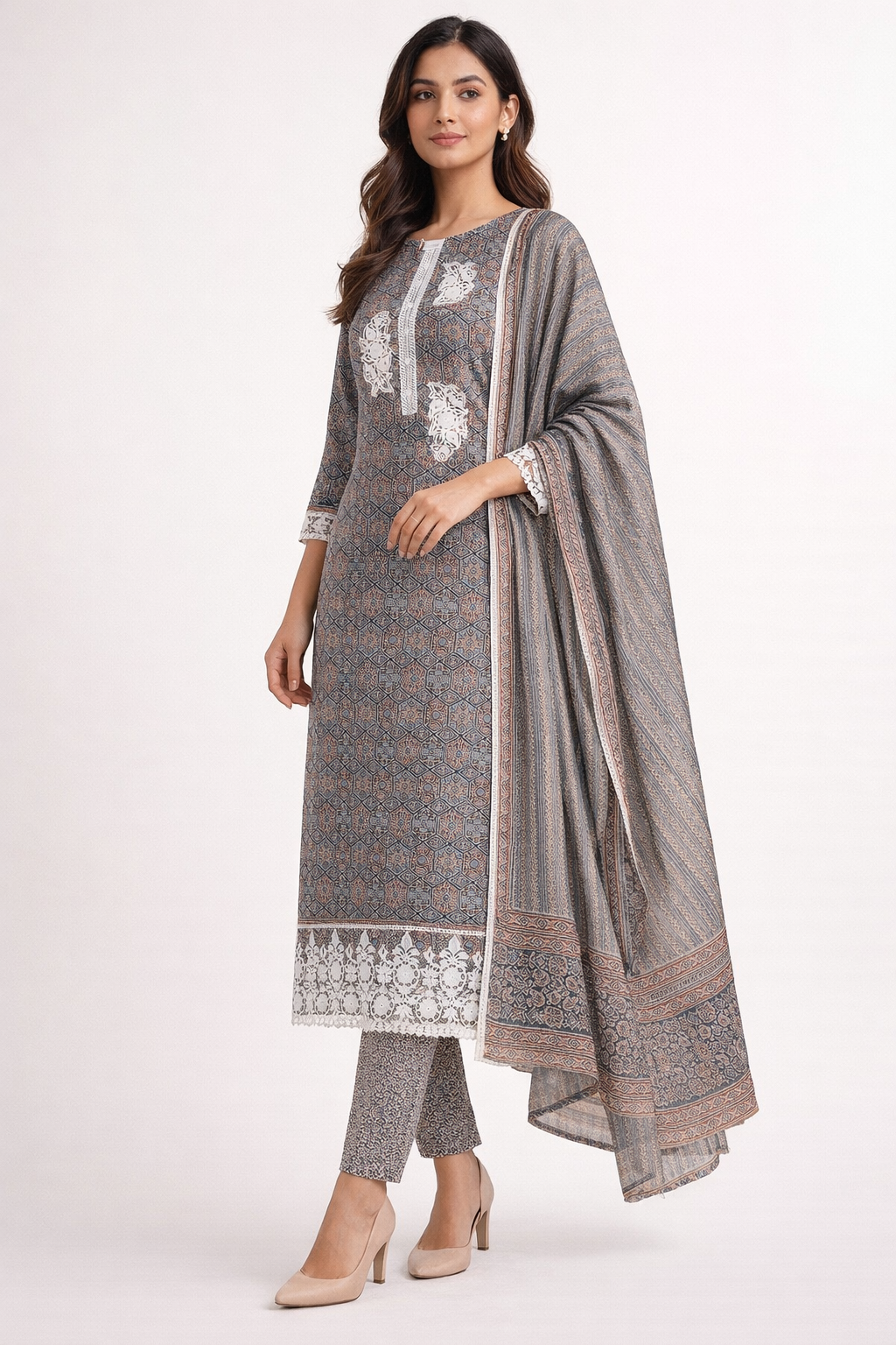 Unstitched Ajrakh Print Cotton Salwar Suit